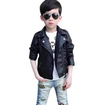 

Hot Sell Kid Children Coats Jackets Boys Leather Casual Turn-down Collar Jacket Solid Color Fashion Trend