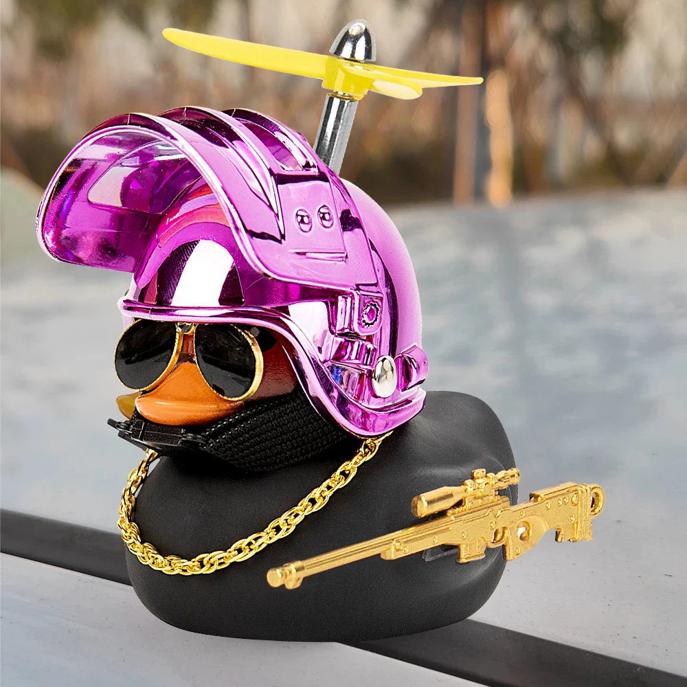 Leuchtende stehende Ente mit Helm, gelber Luftschraube, gebrochener Wind, kleine gelbe Ente, Rennrad, Motorhelm, Auto-Innenzubehör – Detail 9