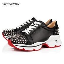 VIISENANTIN Genuine Leather Lady Sneakers Shoe Silver Black Spike Studded Flat Platform Casual Shoes Lace Up Loafers Female