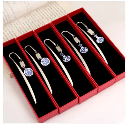 

Hot Sale Classical Design Alloy Blue and white porcelain Bookmark Document Book Mark Label Diy Fit For Gift School Office