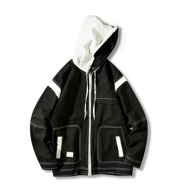 New Patchwork Jackets Men Autumn Zipper Hip Hop Pocket Jacket Casual Loose Jacket and Coat Men Streetwear 4XL 5XL