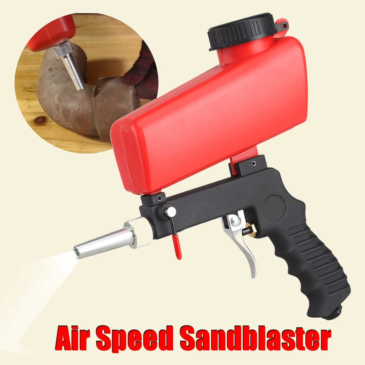 

90psi Portable Gravitys Sandblasting Guns Pneumatic Small Sand Blasting Machine Flows Adjustable Pneumatic Sandblasting Set