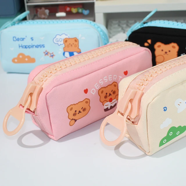 2 Pack Cute Pencil Bag Aesthetic Pen Case Canvas Student Holder Small Cute  Capacity Pouch