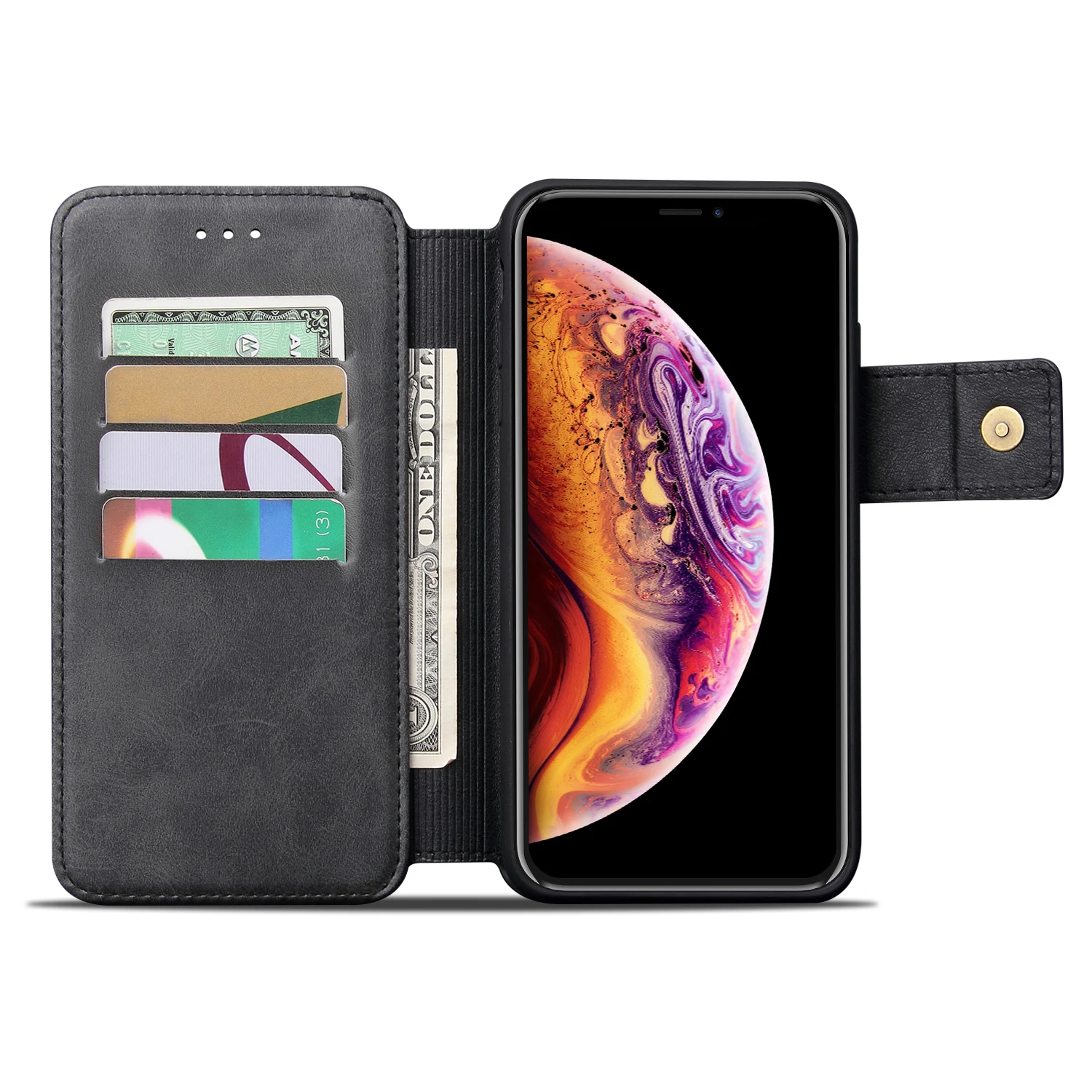 Металлический кожаный чехол с пряжкой для iPhone XS Max XR X 8 7 6 Plus, съемный магнитный чехол для карт 2 в 1