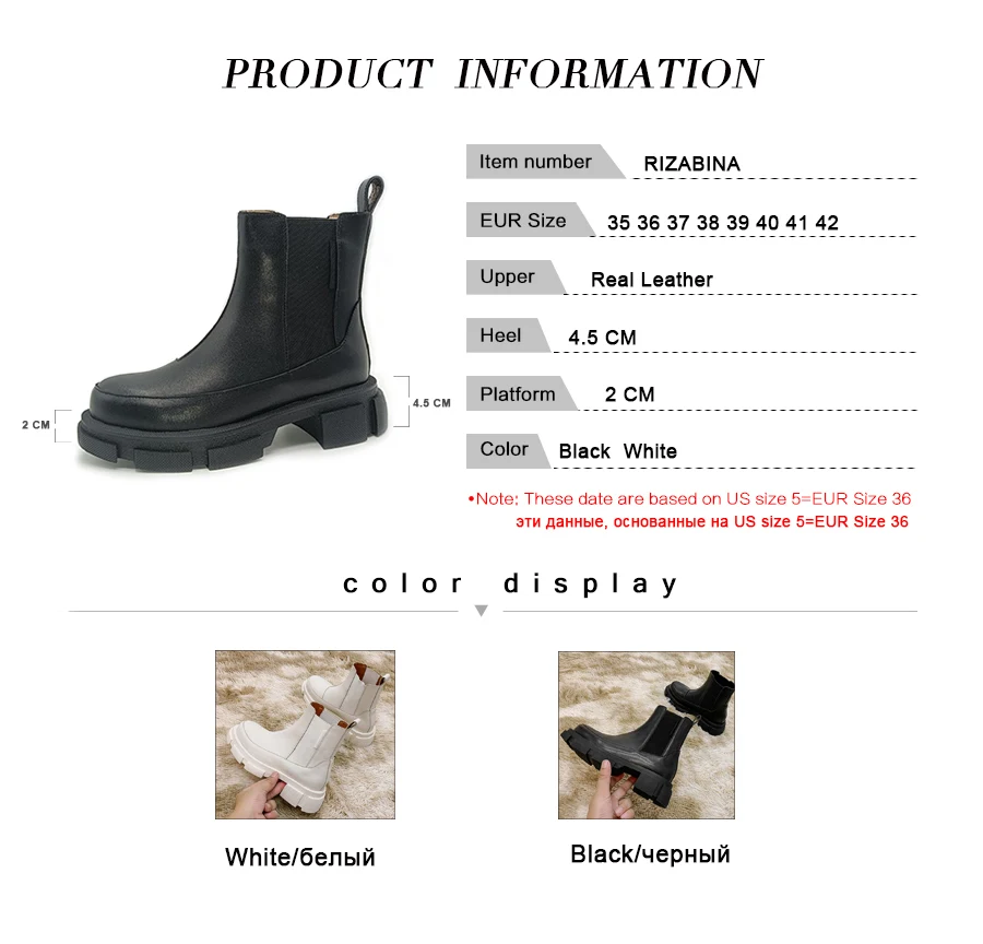 RIZABINA Ins Real Leather Women Ankle Boots Fashion Platform Warm Fur High Heel Winter Shoes Woman Casual Footwear Size 35 42