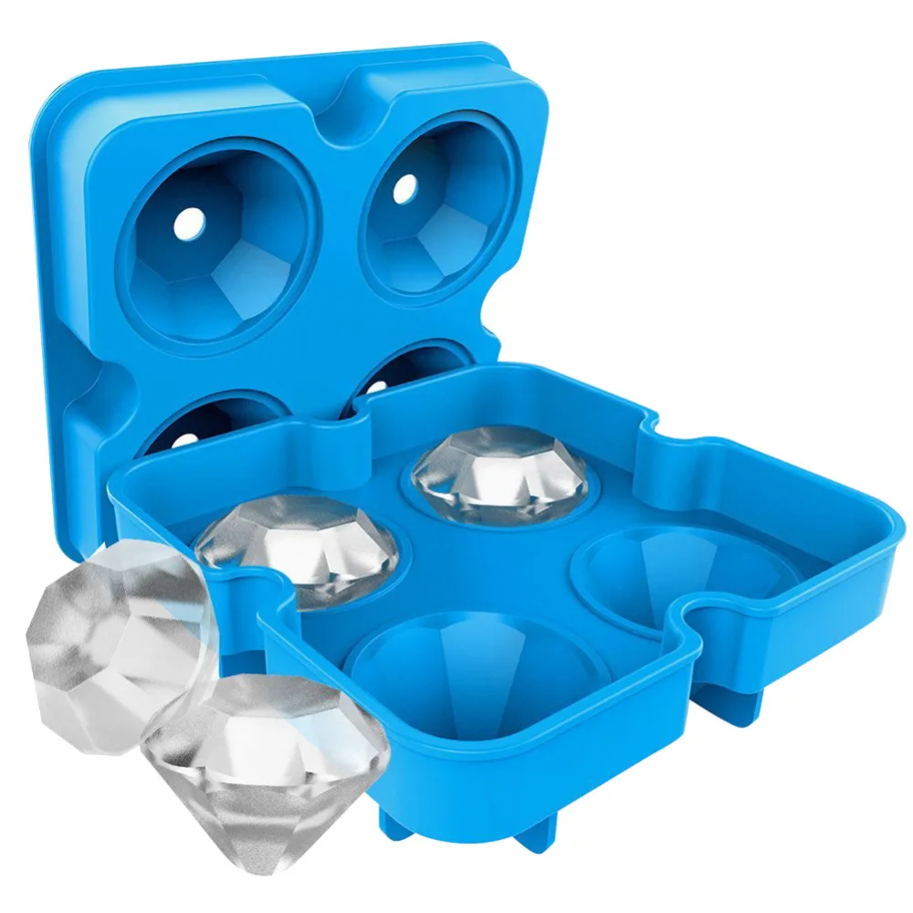 4 Holes Ice Mold Silicone Diamond Shaped Reusable Ice Cubes Maker Chocolate Mold Party Bar Tools