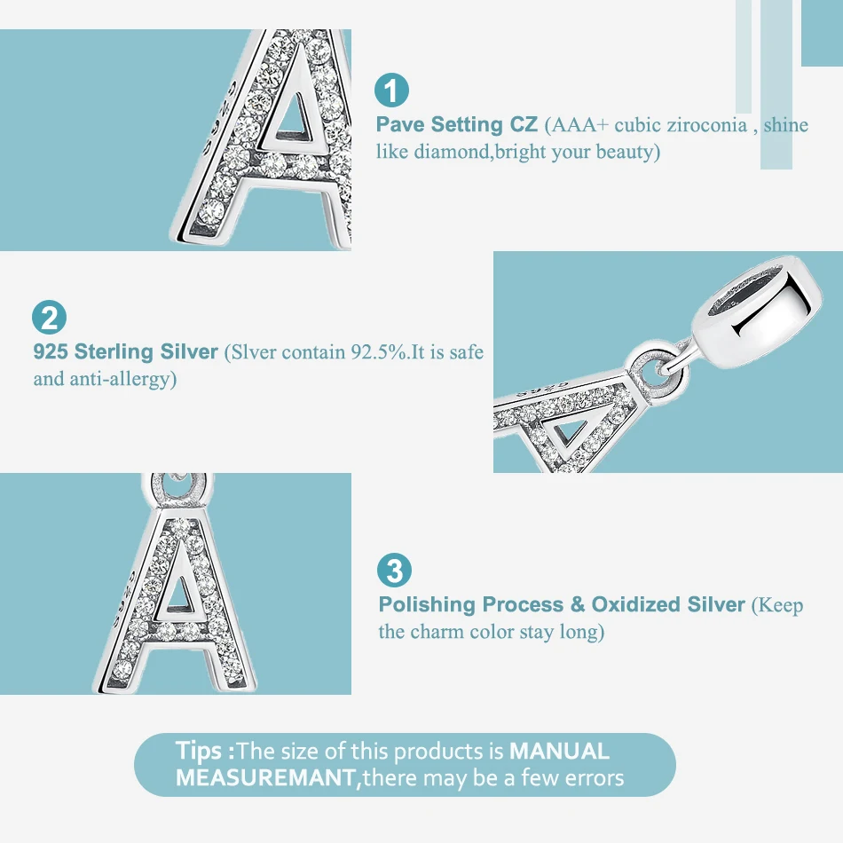 От A до Z, 925 пробы, серебряные бусины Alphabe, талисманы, подходят для браслетов и ожерелий Pandora, чистый кубический циркон, женские свадебные ювелирные изделия, подарок