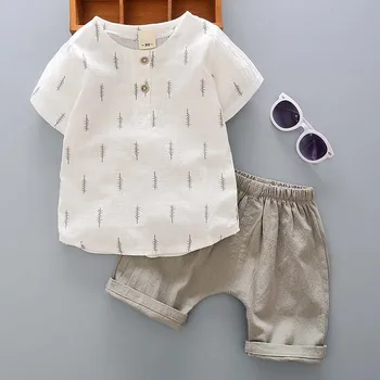 

Casual Toddler Outfits Baby Boy Summer Clothes Newborn Boy Clothing Set Sports T-shirt+ Shorts Suits Leaves Print Clothes
