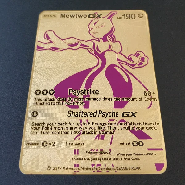 Pokemon Cards, золото, металл, GX, EX Card, Чаризард, Пикачу, PTCG, битва, коллекция карт, фигурка, модель, детская игрушка, подарок - Цвет: MEWTWO