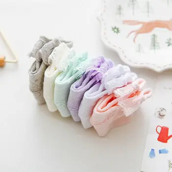 

Pudcoco Toddler socks with rubber soles Lace Breathable Tutu Cotton Lace Ruffles Socks set baby socks 5Color warm baby socks