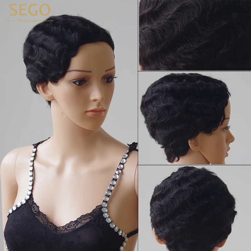 SEGO короткий парик человеческих волос 130% Плотность для черных женщин remy