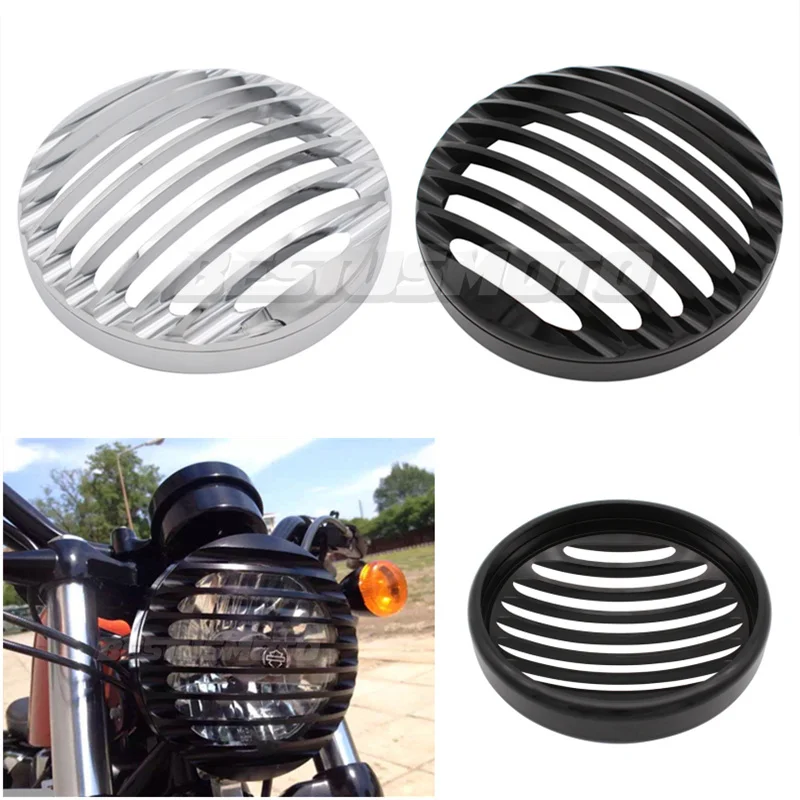 Moto 5.75 "5 3/4" Copertura Della Griglia Del Faro Cnc Per Harley Sportster Xl 883 Iron 1200 2004-2014 Custom Xl1200C 1200