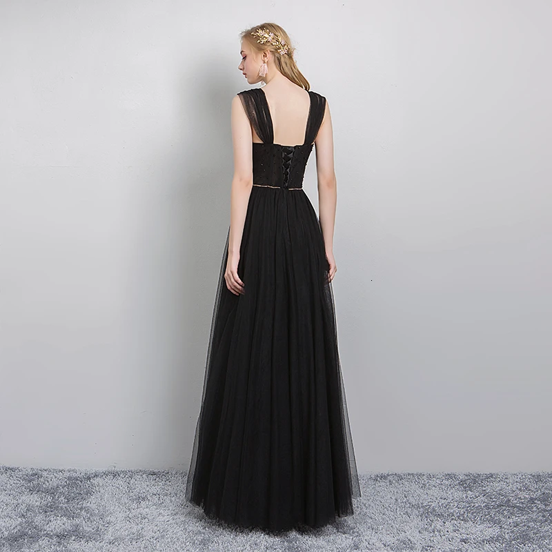 BGW Square Collar Tulle A Line Evening Dress Lace Up Up Backless Solid Color Crystal Formal Party Dress