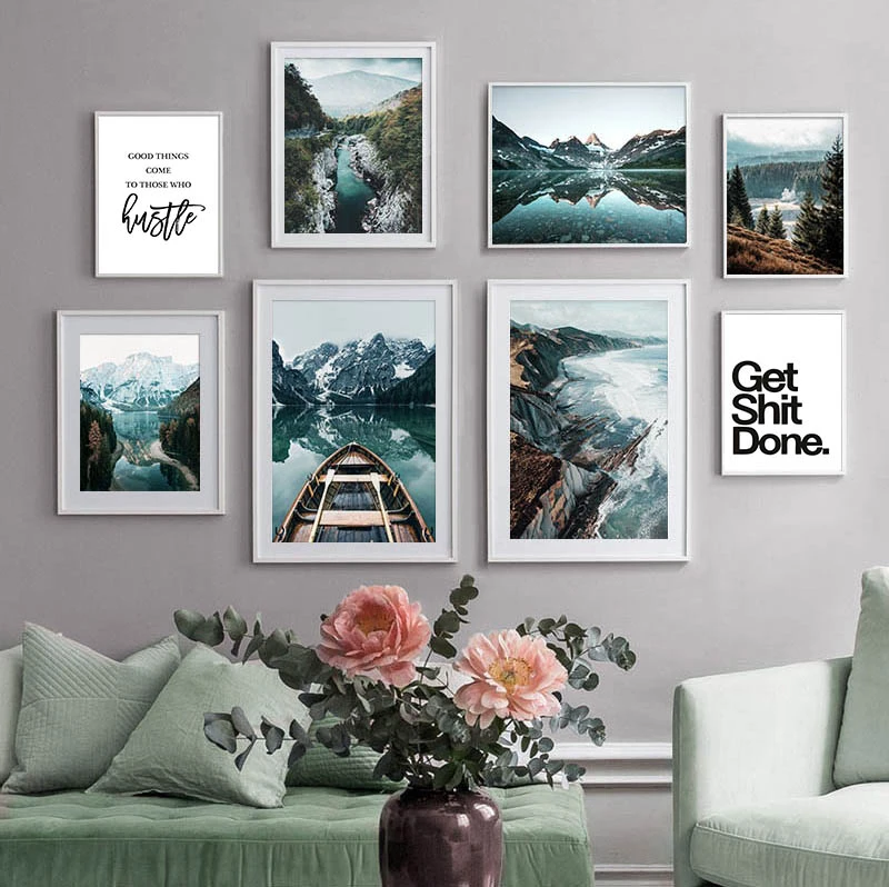 self adhesive wall stickers nature landscape poster home decor wall art mountain lake fresh scenery art print for dormitory wall stickers aliexpress