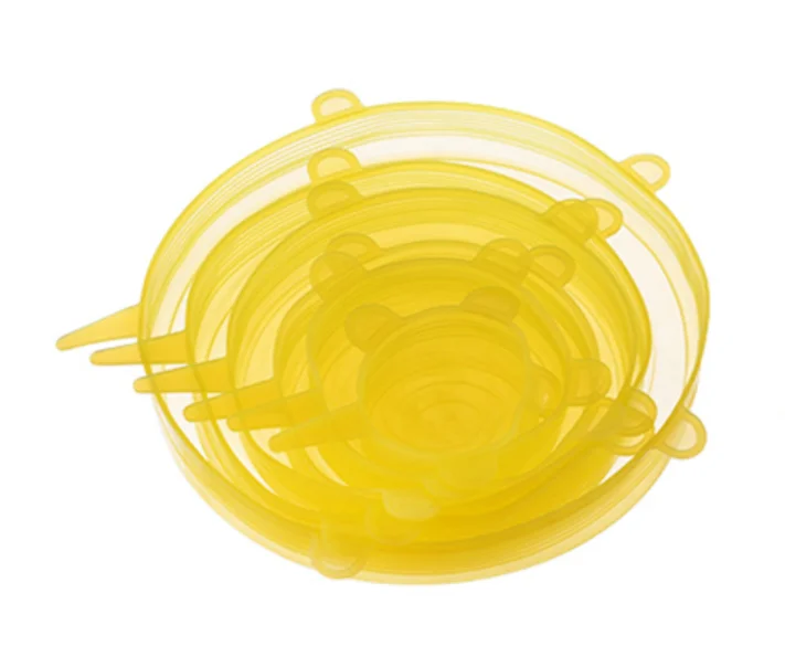Yellow 6 шт силиконовых Растягивающихся крышек для пищевых продуктов, многоразовые крышки для хранения продуктов, крышки для чаши, крышки для кастрюль, силиконовая крышка для сохранения свежести пищи - Цвет: Yellow