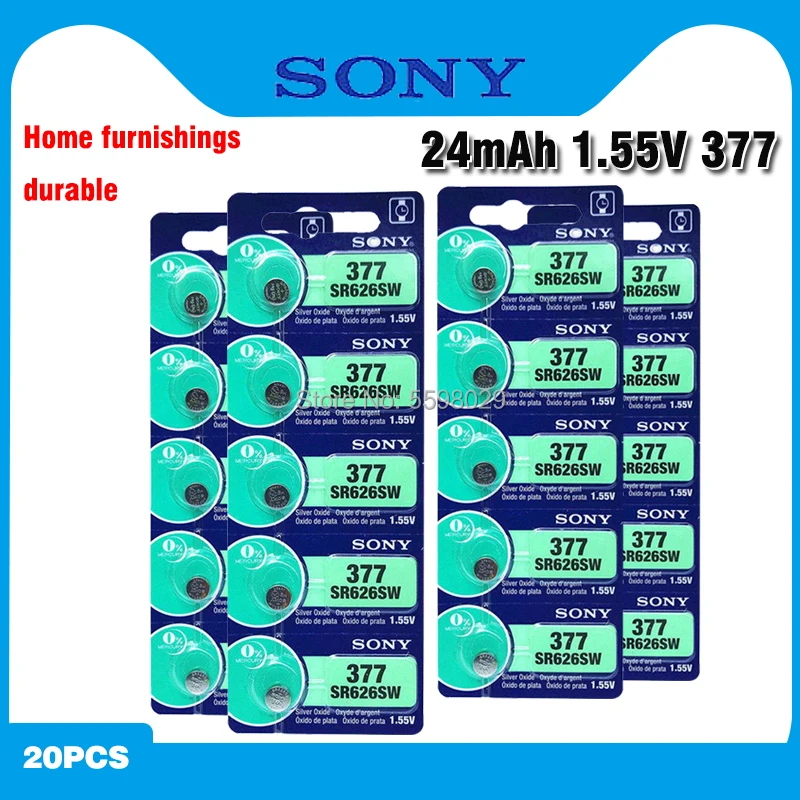 20Pcs SONY 1.55V AG4 377A 377 LR66 LR626 SR626SW SR66 AG 4 Button Batteries For Watch Toys Remote Cell Coin Battery | Электроника