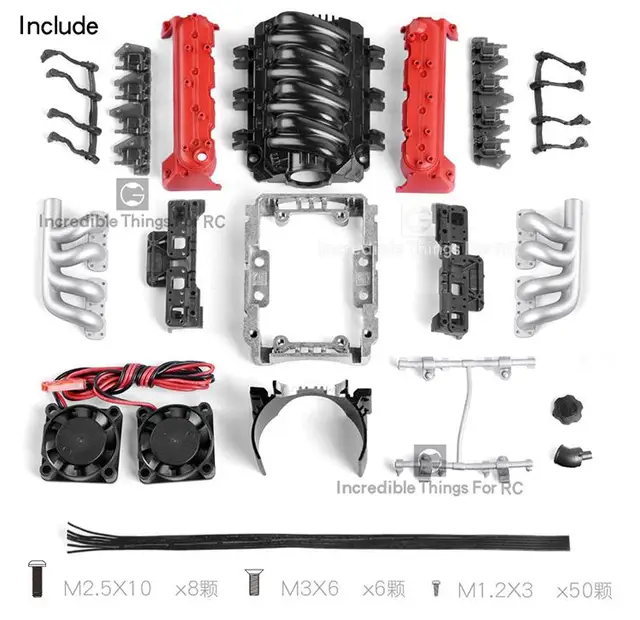 GRC RC Car LS7 V8 Simulate Engine Motor Cooling Fans Radiator Kit for 1/10 RC Crawler TRAXXAS TRX4 TRX6 AXIAL SCX10 90046 VS4