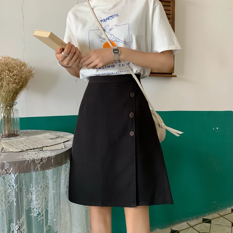 Юбки Женские Ulzzang уличная элегантная летняя 2019 новая однотонная Ретро винтажная универсальная простая Женская юбка s шикарная Повседневная