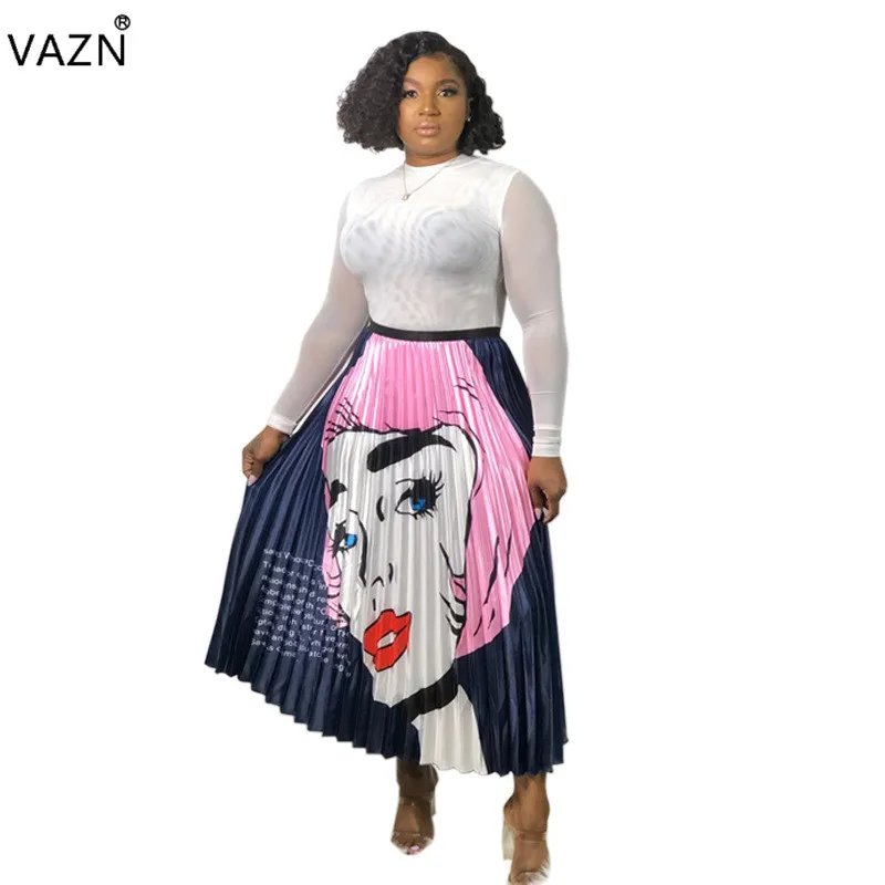 VAZN летние популярные сексуальные женские плиссированные свободные длинные юбки с принтом повседневные шифоновые Eelgant Empire свободные гофрированные длинные юбки CY8137