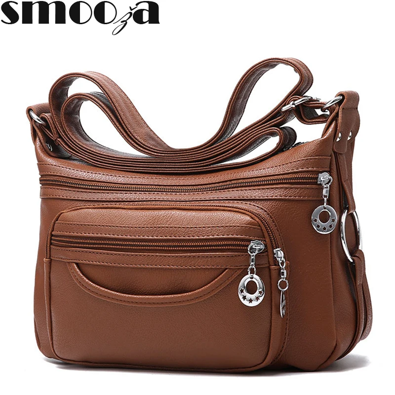 SMOOZA брендовая дизайнерская женская сумка-мессенджер через плечо мягкая кожаная сумка на плечо высокое качество повседневная женская сумка роскошная сумка