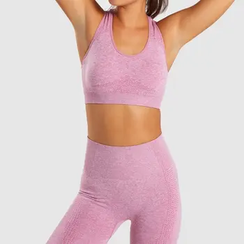 

2019 Women Set Ladies Seamless U Neck Sleeveless Padded Bra + High Waist Gym Running Jogging Sport Push Up Scrunch Butt Leggings