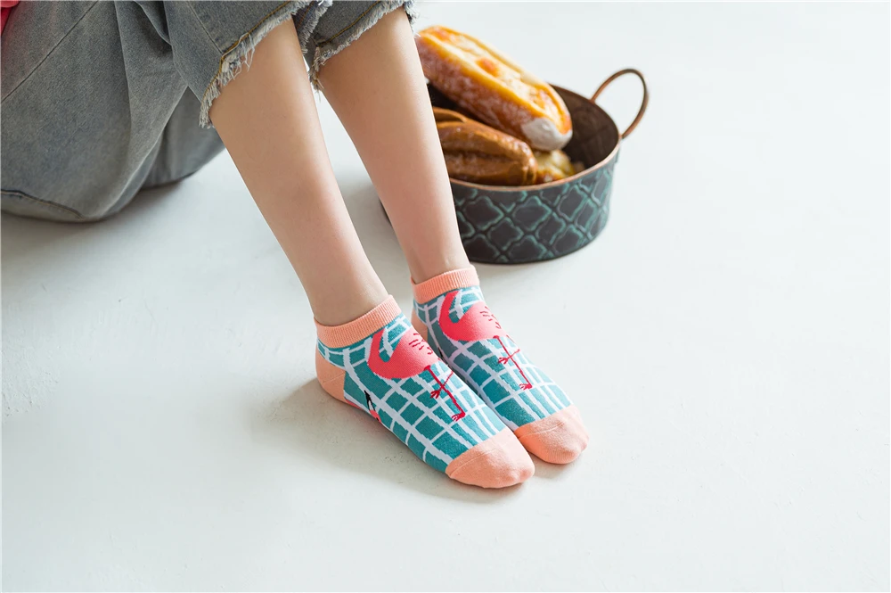 Neue kurze Söckchen mit Flamingo-Muster für Damen, bunt, Harajuku, lustig, Preppy-Stil, gestreift, Gittermuster – Detail 28