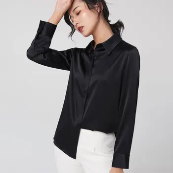 

Silk shirt women 2020 spring and autumn new original elastic satin square collar long sleeve shirt silk top wholesale
