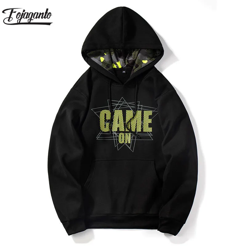 

FOJAGANTO Brand Men Hoodies Men's Letter Printing Drawstring Hooded Sweatshirts Street Fashion Male Casual Wild Hoodie