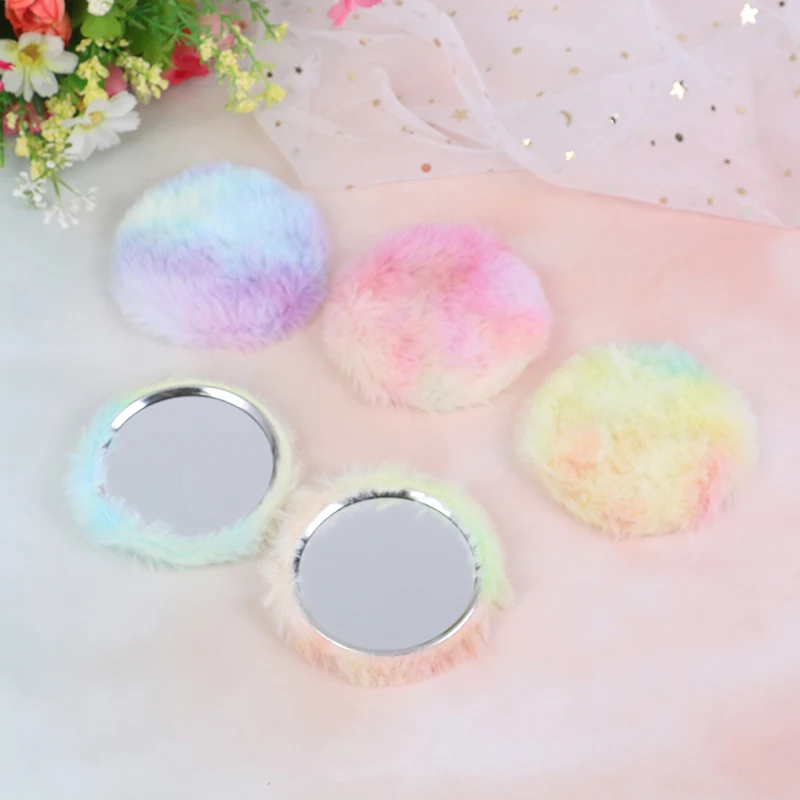 

1PC Fashion Cartoon Anti-fall Portable Small Mirror Cute Girls Plush Makeup Mirror Pocket Mirror For Beauty Tools