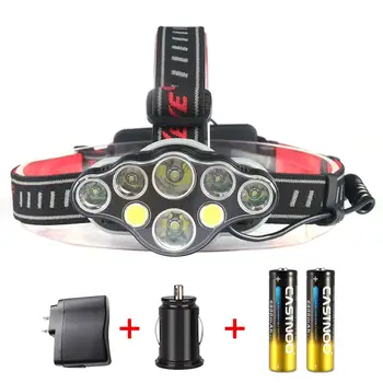 

SKYWOLFEYE 6 LEDs 8000 Lm Headlamp Rechargeable USB Cycing Flashlight+2*18650 Battery +AC Charger+Car Charger