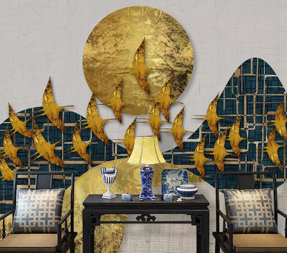 

Milofi custom wallpaper mural abstract landscape artistic bird golden background wall decoration wallpaper