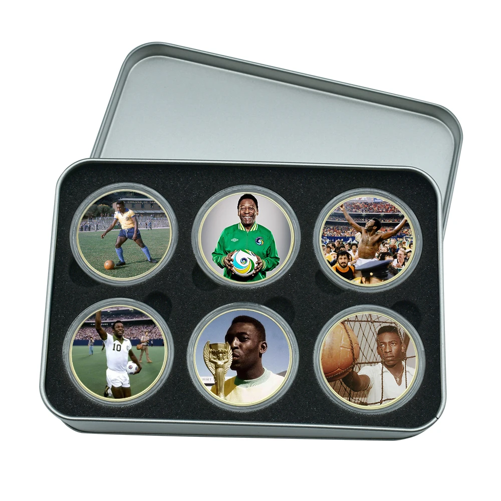 The King of Football Pele Gold Plated Commemorative Coin Set with Coin Holder Football Challenge Coins Souvenir Gift