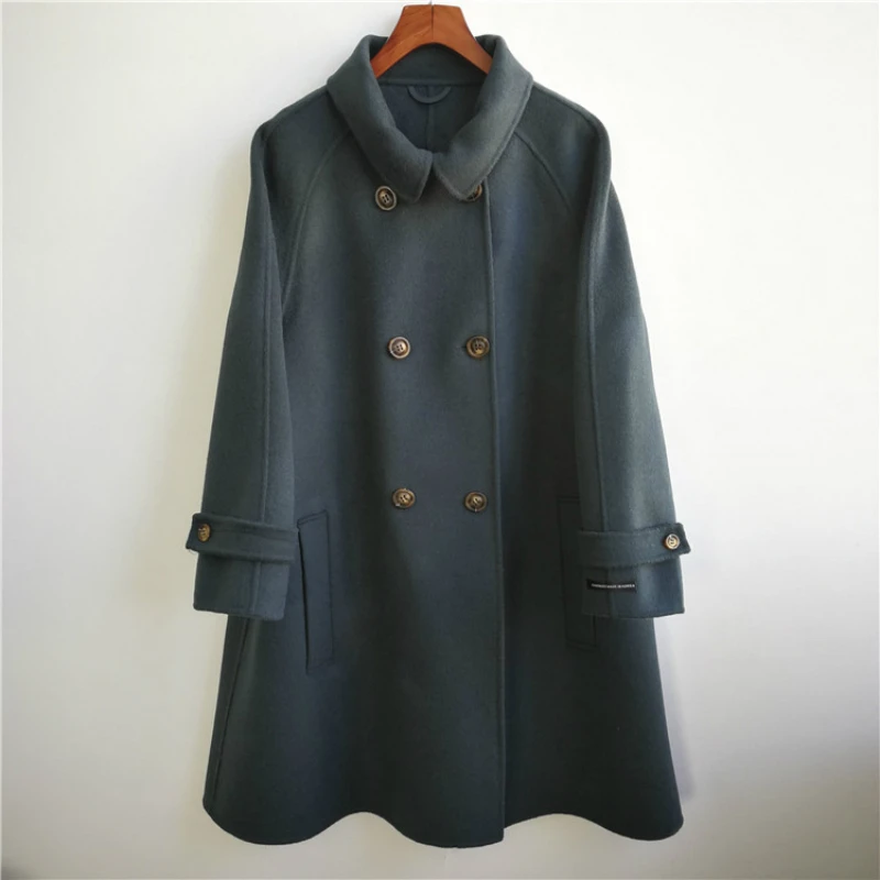 Winter New Fashion Casual Korean Plus Size Loose Double-breasted Long High End Wool Coat Women Warm Woolen Jacket