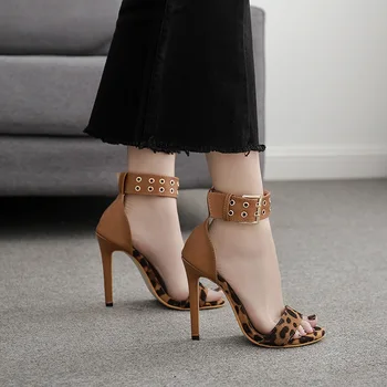 

2019 rivet sexy leopard print high-heeled sandals
