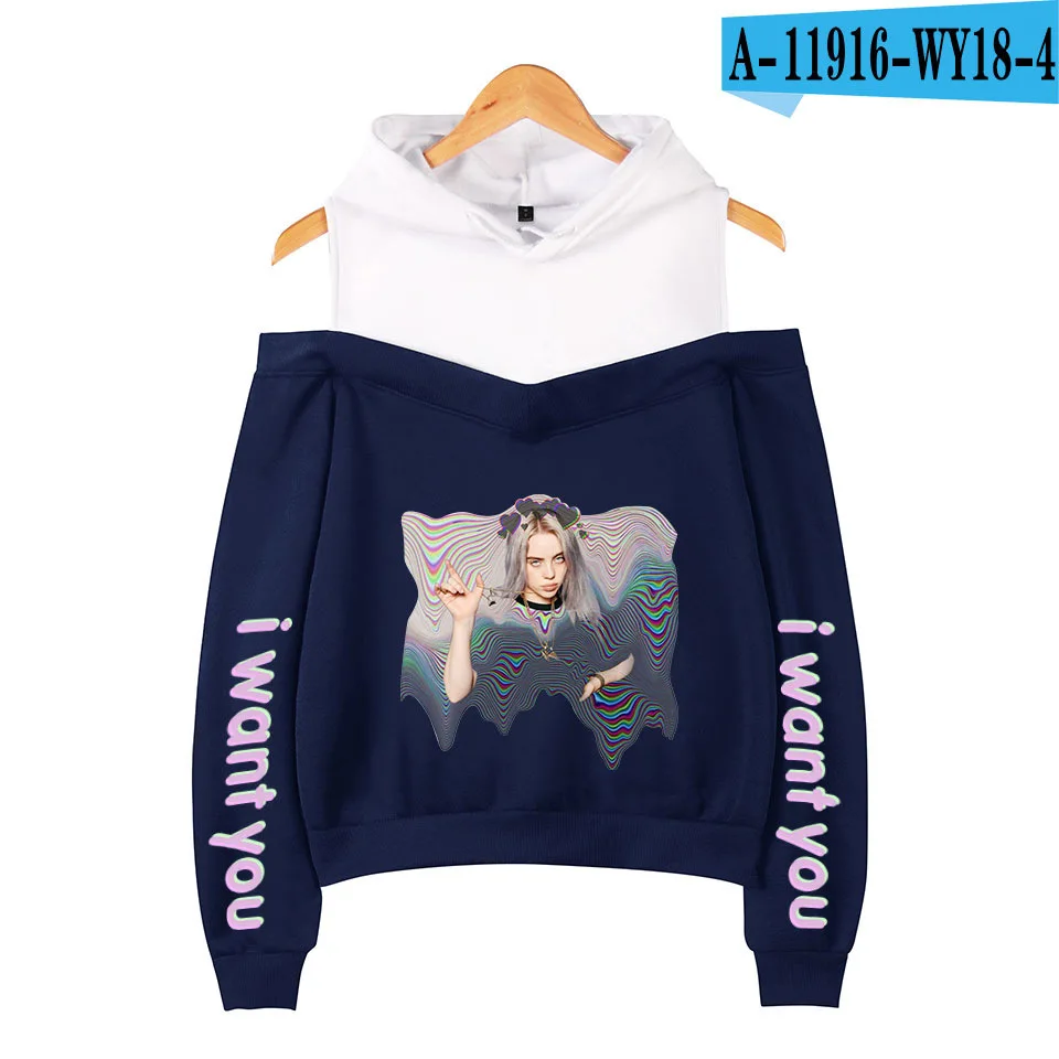 KPOP Billie Eilish розовые толстовки женские с длинным рукавом с открытыми плечами толстовки с капюшоном Harajuku спортивный костюм уличная хип-хоп одежда - Цвет: 003