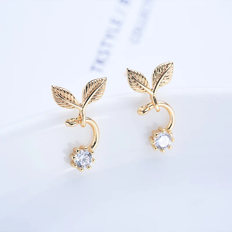 6 шт. лист 8*15 мм 24 К золото цвет латунь с цирконием два листа серьги шпильки Высокое качество ювелирные аксессуары