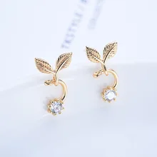 6 шт. лист 8*15 мм 24 К золото цвет латунь с цирконием два листа серьги шпильки Высокое качество ювелирные аксессуары