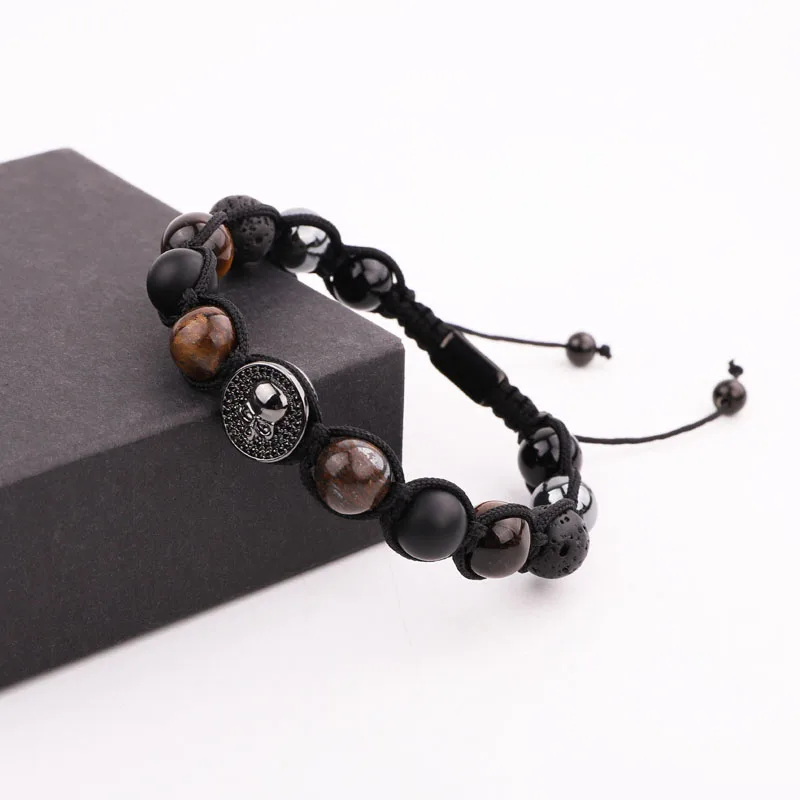 New Fashion Men Bracelet Natural Stone CZ Skull Charm Braided Macrame Bracelet Jewelry Gift Men - Image 4