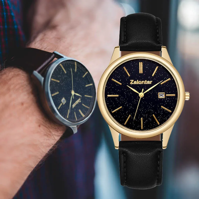 Часы наручные Starry Sky мужские роскошные деловые с кожаным ремешком для встреч