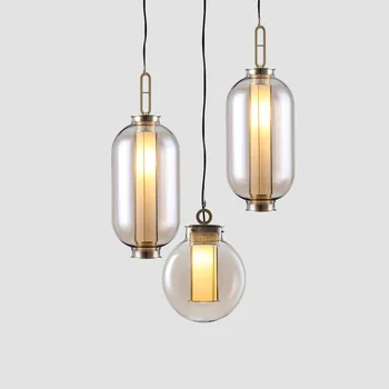 

Nordic Luxury Transparant Glass Ball Cord Hanging Lamp Adjustable Golden Plated Pendant Light Warm Light Bar Living ROom