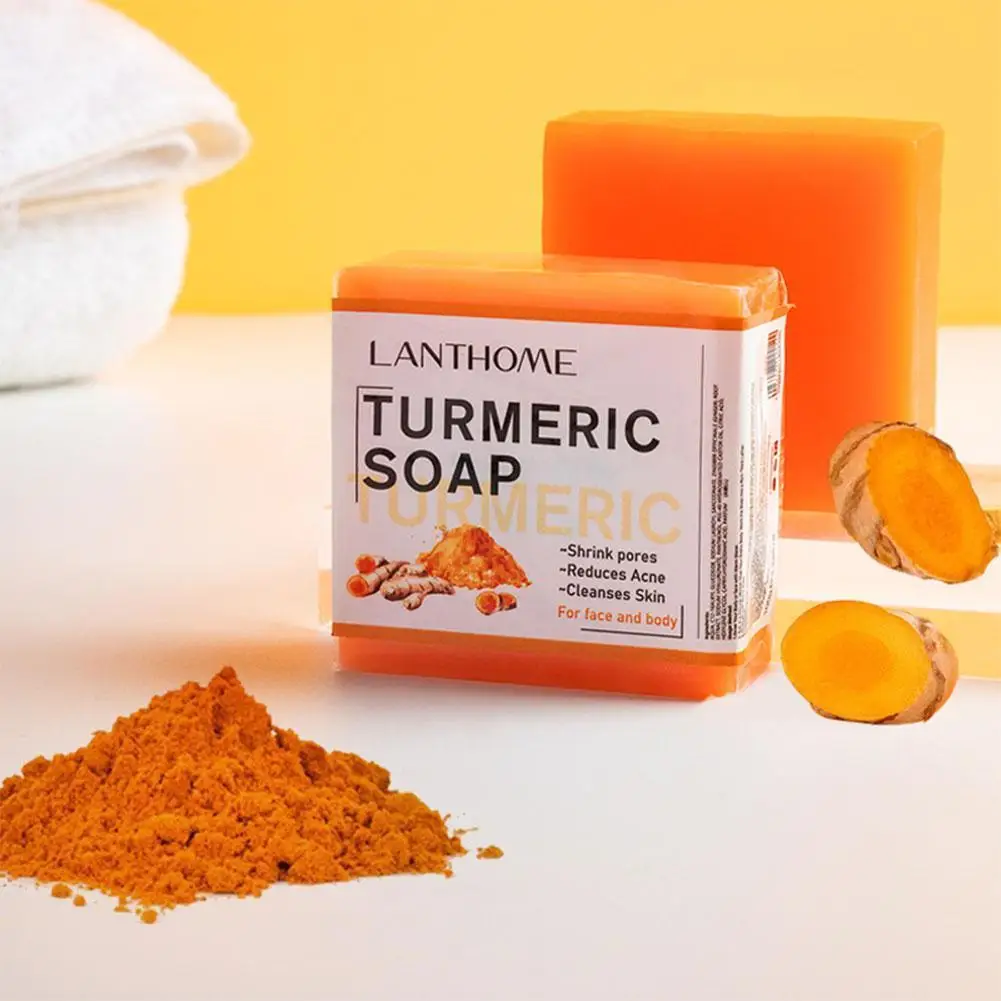 

Dark Black Skin Lightening Turmeric Soap Natural Scrub Cleaning Nourishing Whitening Acne Treatment Mite Removal Skin Care