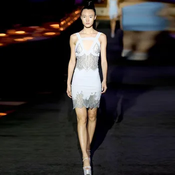 

Summer Women Bandage Dress White Dresses Spaghetti Strap Lace Sexy Celebrity Party Club Night Sheath Dresses Sheath Dresses