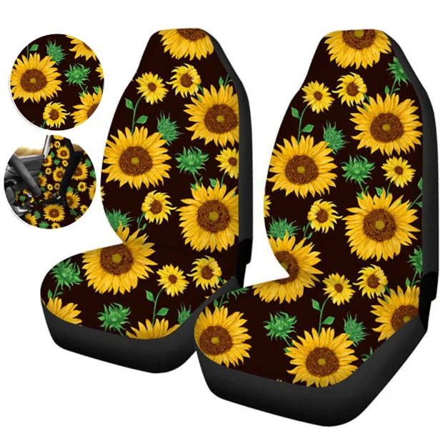 

2 Pcs Universal Car Front Seat Covers Protector Cushion Cover Sunflower Printed