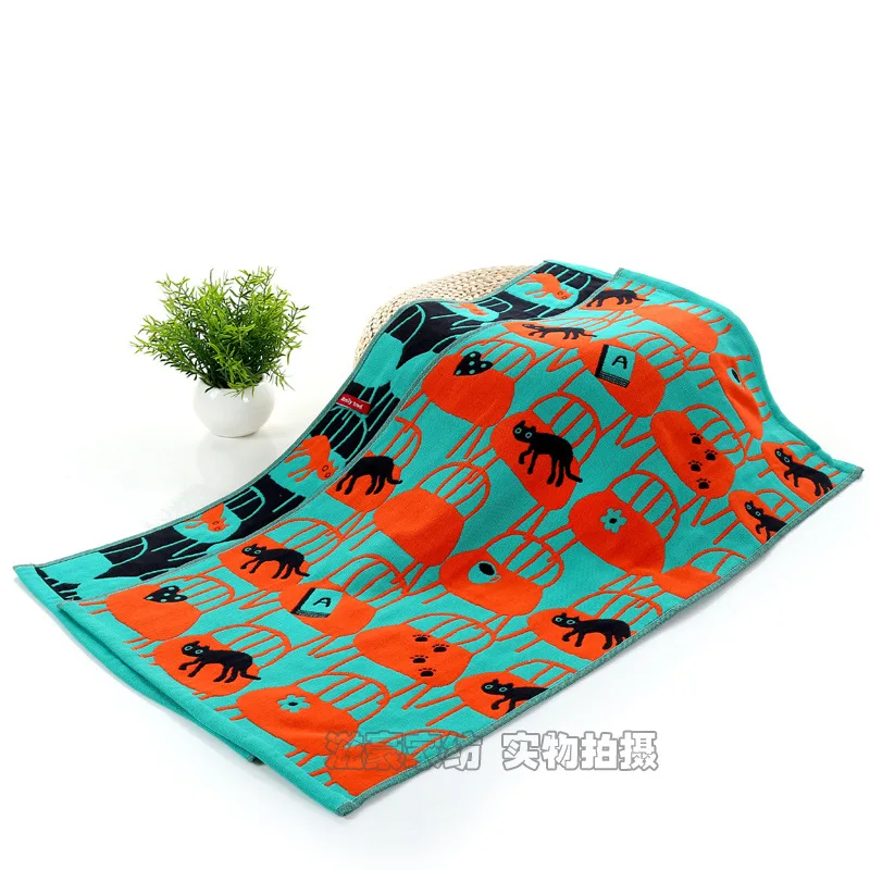 Green Powder cat Детское полотенце для ванной комнаты, чистый хлопок, Марлевое полотенце, шарф, художественная галерея, креативный, 35*75 см, банное полотенце, аксессуары, мочалка - Цвет: Green Powder cat