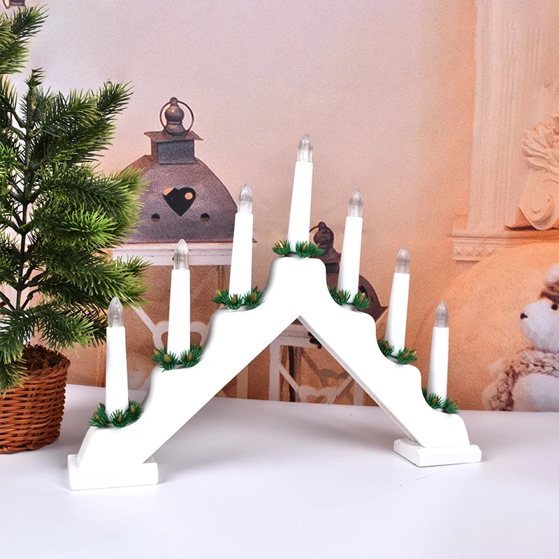 Red 7 LED Wooden Candle Bridge arch Battery Operated Color:C 5