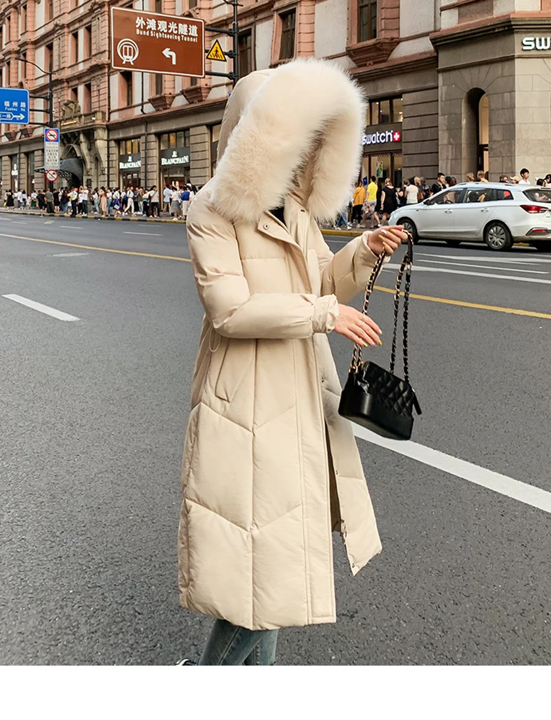 Зимнее женское пальто с большим меховым воротником, теплая Плотная хлопковая стеганая куртка для женщин размера плюс, Длинная Верхняя одежда для женщин, chaqueta mujer