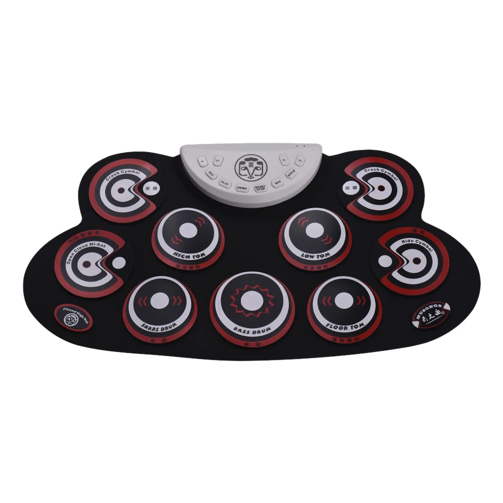 

Portable Silicone Drum Pad Electronic Roll Up Drum Set with Drum Sticks Foot Pedals Cartoon Design Digital Drum for Kids