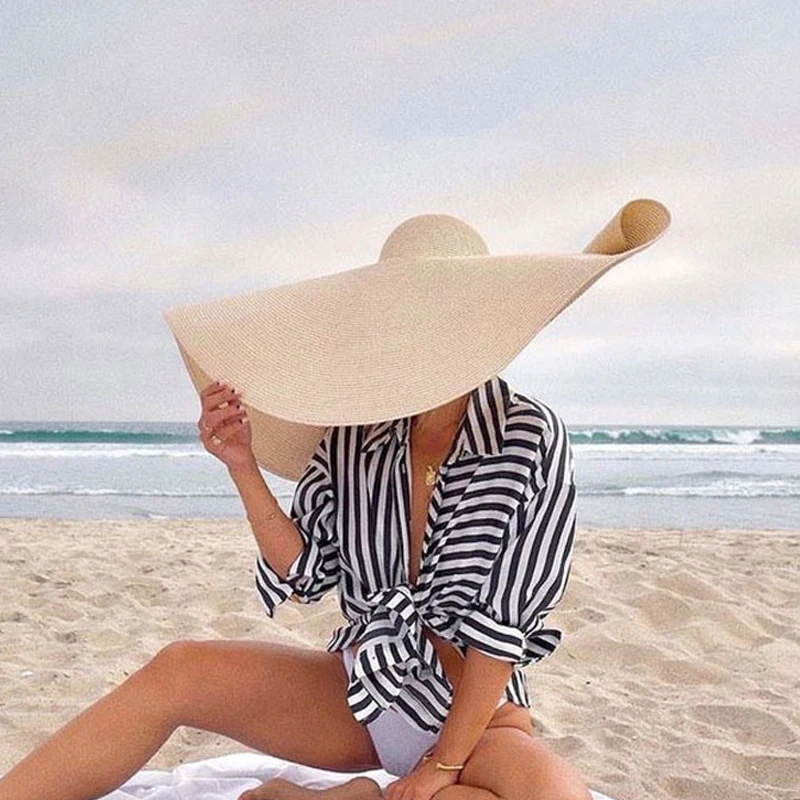 

Summer Oversized Travel Beach Hats For Women 25cm Large Wide Brim Straw Hat Outdoor UV Protection Sun Hat Foldable Sun Shade Hat