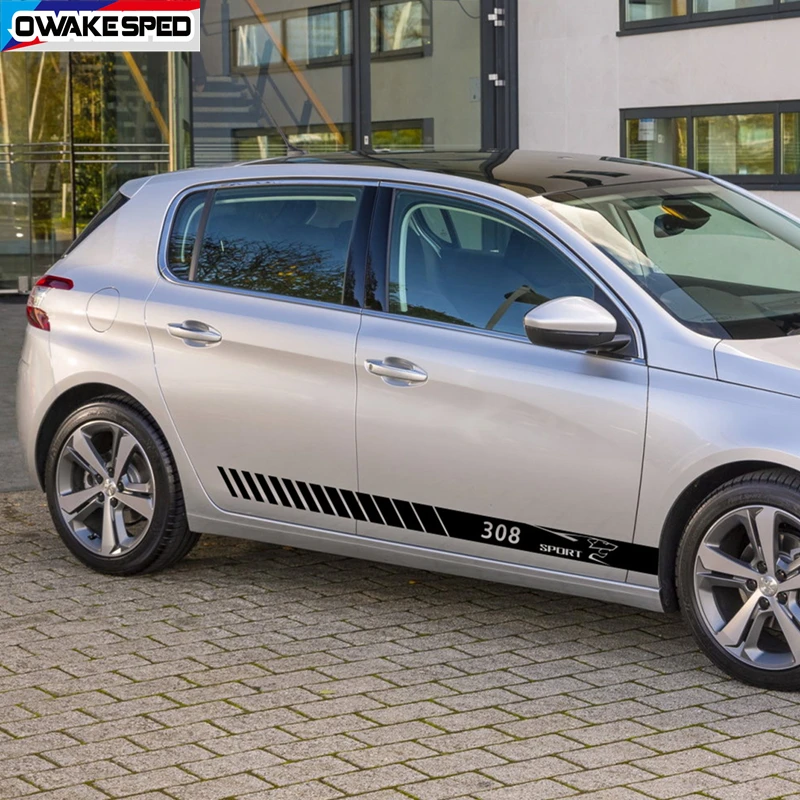 2pcs Car Stickers For Peugeot 308 307CC Door Side Skirt Sport