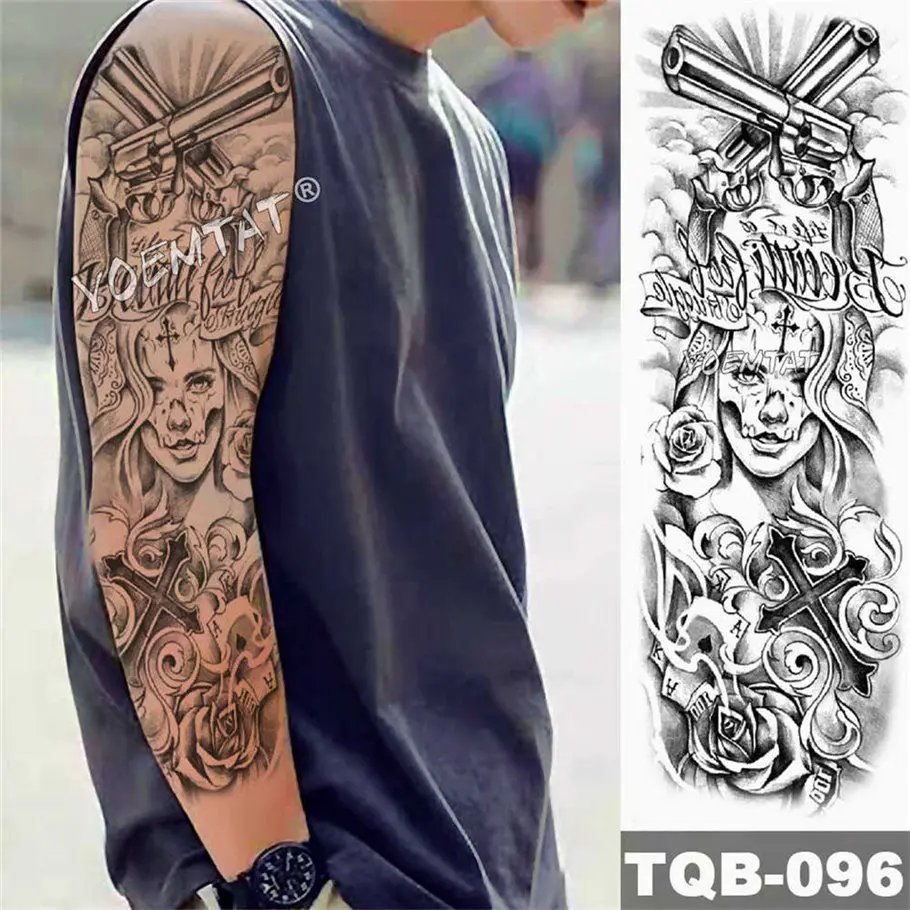 Большие Татуировки на руку Дракон Будда Обезьяна Король Водонепроницаемая Временная подделка тату наклейка череп японские мужчины женщины полный Татто - Цвет: 11-TQB-096